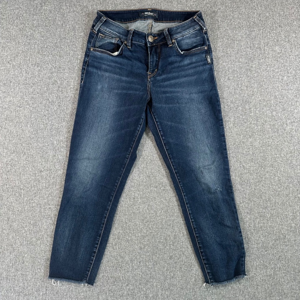 Silver Jeans Co Avery Skinny Crop Dark Wash Blue Denim Womens Size 28x25 L44903
